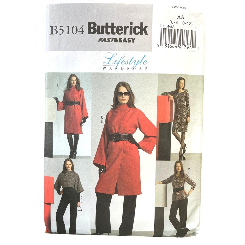 Butterick Sewing Pattern B5104 Jacket Coat Top Dress Pants Misses Size 6-12